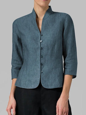 Women’s Elegant Mandarin Collar Button-Front Blouse