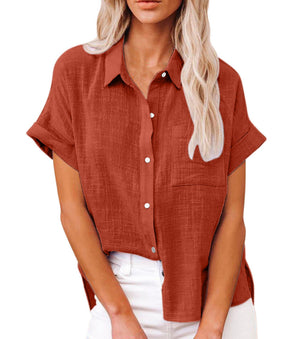 Women’s Casual Button-Up Short Sleeve Blouse