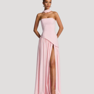 Vestido maxi plisado sin tirantes para mujer
