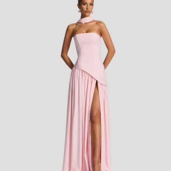 Vestido maxi plisado sin tirantes para mujer