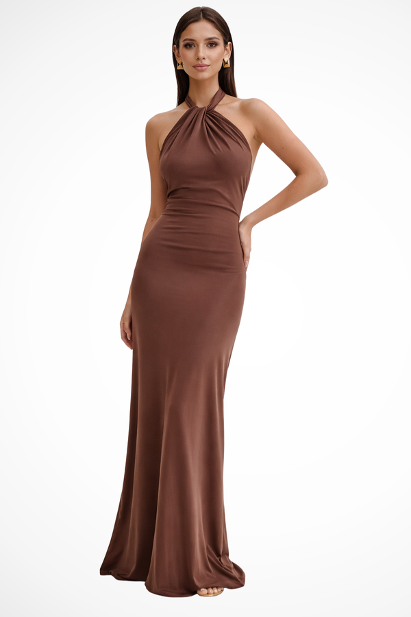 Women’s Halter Neck Open Back Maxi Dress Elegant Bodycon