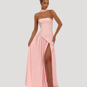 Vestido maxi plisado sin tirantes para mujer