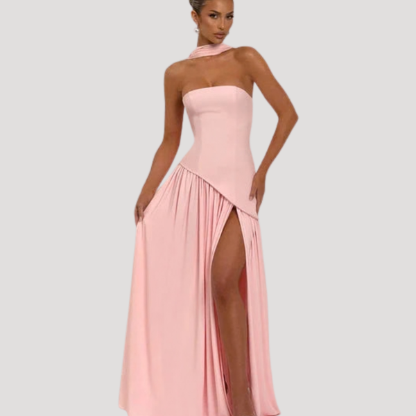 Vestido maxi plisado sin tirantes para mujer