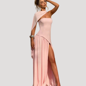 Vestido maxi plisado sin tirantes para mujer