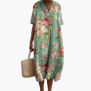 Women's Floral V-Neck Summer Midi Dress