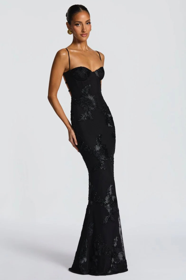 Women’s Floral Mermaid Strapless Lace-Up Back Formal Maxi Dress