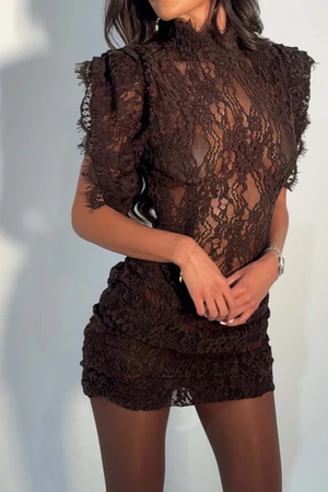Vestido de fiesta romántico para mujer con cuello alto y encaje