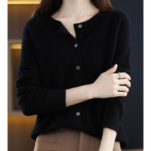 Women's Button Front Crew Neck Cardigan Sweater