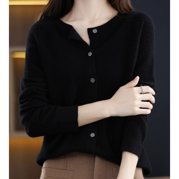 Women's Button Front Crew Neck Cardigan Sweater