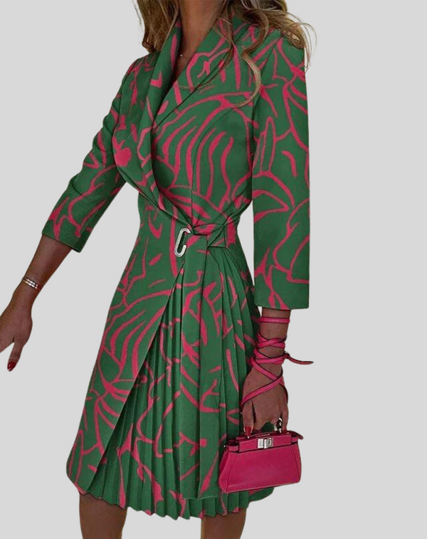Women's Pleated Midi Dress with Cinched Waist