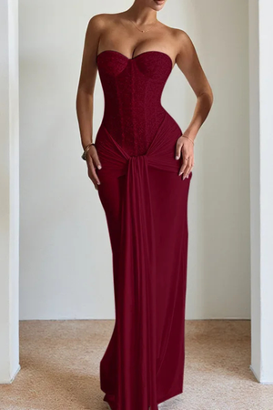 Women’s Lace  Strapless Sweetheart Maxi Dress for Elegant Occasions