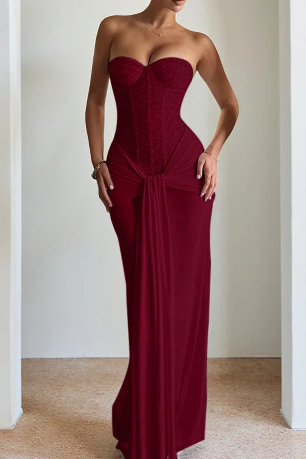 Women’s Lace  Strapless Sweetheart Maxi Dress for Elegant Occasions
