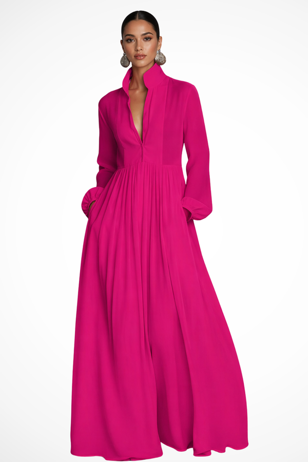 Vestido Maxi de Manga Larga con Botones y Bolsillos para Mujer