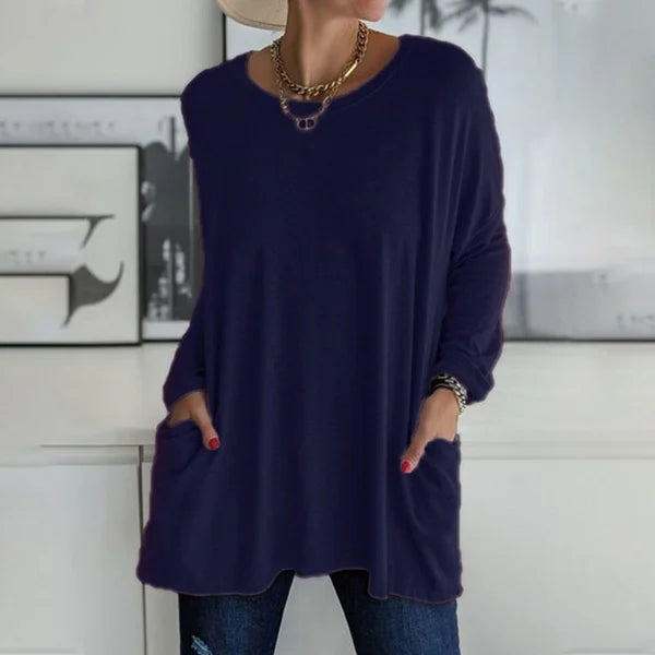 Women's Oversized Pocket Long Sleeve Tunic Top