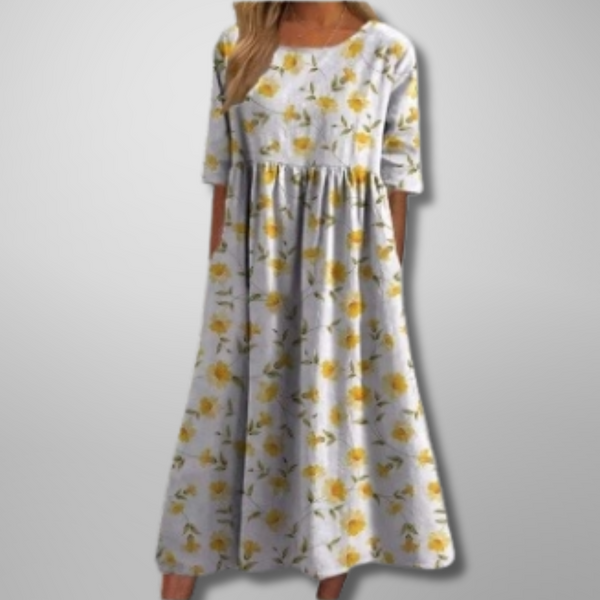 Vestido midi floral holgado de manga corta para mujer