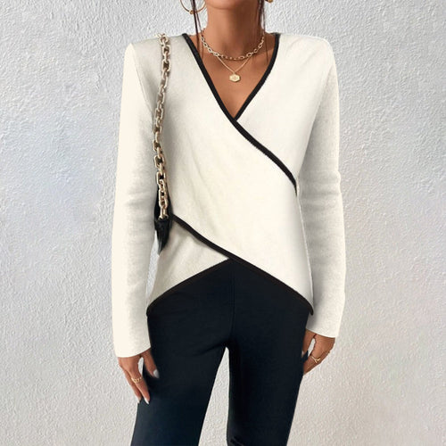 Elegant Contrast Wrap Knit Top for Women