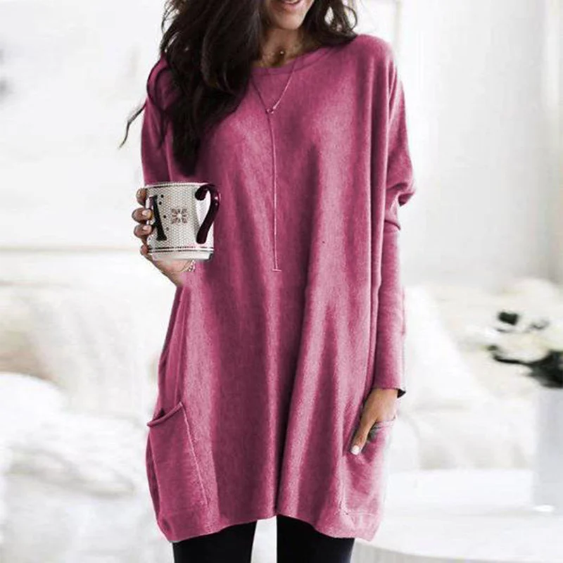 Blusa túnica de manga larga para mujer con ajuste relajado y oversize