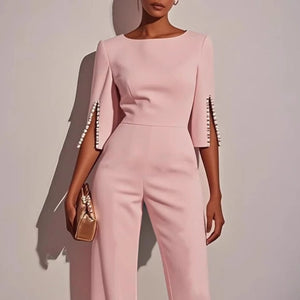 Women’s Elegant Wide-Leg Evening Jumpsuit with Cape Sleeves