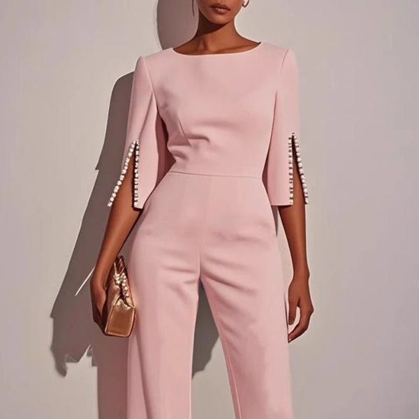 Women’s Elegant Wide-Leg Evening Jumpsuit with Cape Sleeves