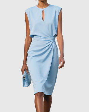 Women's Sleeveless Ruched Midi Dress with Draped Waist