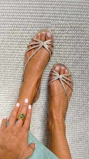 Sandalias planas metálicas de tiras para mujer