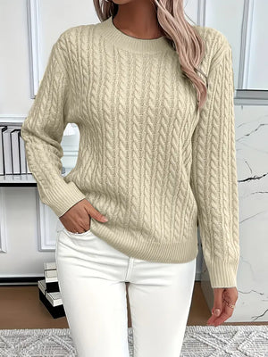 Women's Cable Knit Sweater with Relaxed Fit