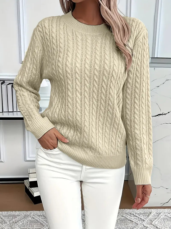 Women's Cable Knit Sweater with Relaxed Fit
