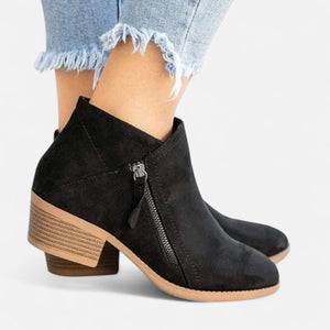 Casual Block Heel Side Zip Ankle Boots