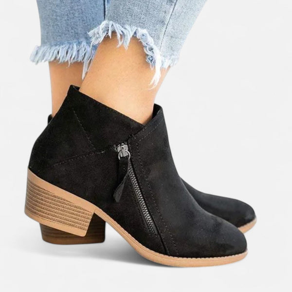 Casual Block Heel Side Zip Ankle Boots