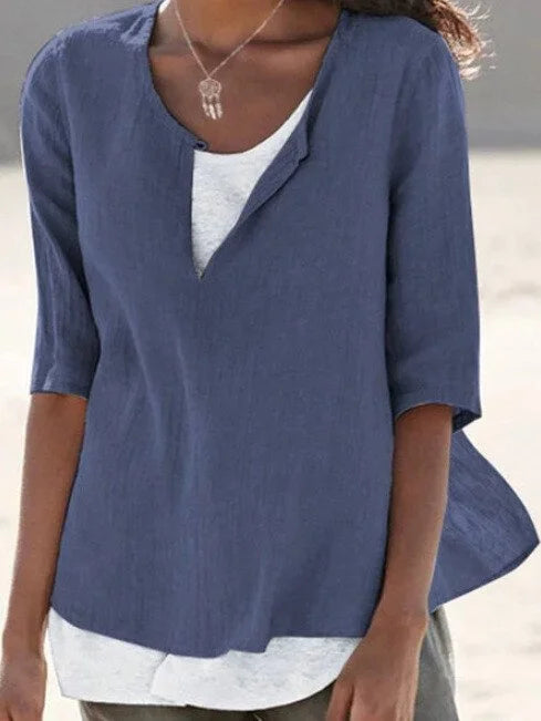 Blusa Casual con Look en Capas y Escote en V para Mujer