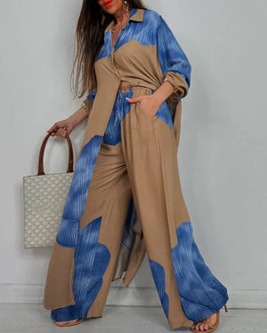 Women’s Elegant Colorblock Two-Piece Wide Leg Pants Set