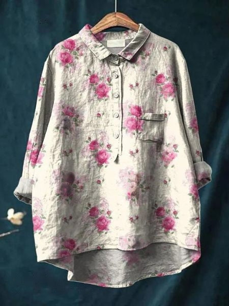 Women’s Floral Button Up Loose Long Sleeve Blouse