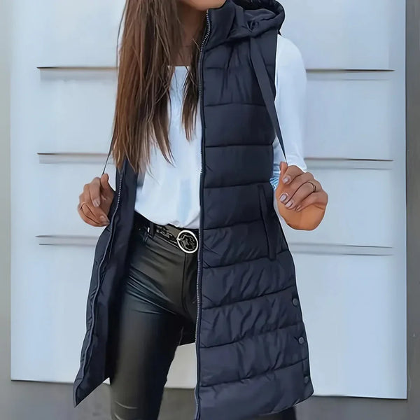 Women's Sleeveless Puffer Vest with Hood