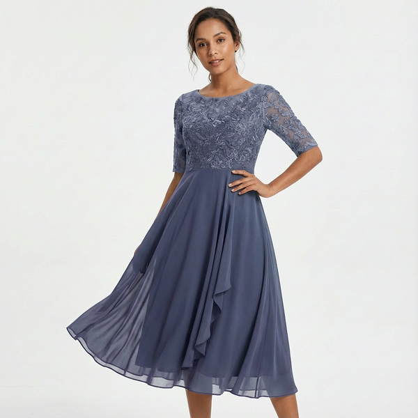 Women's Lace Midi Dress with Half-Sleeves