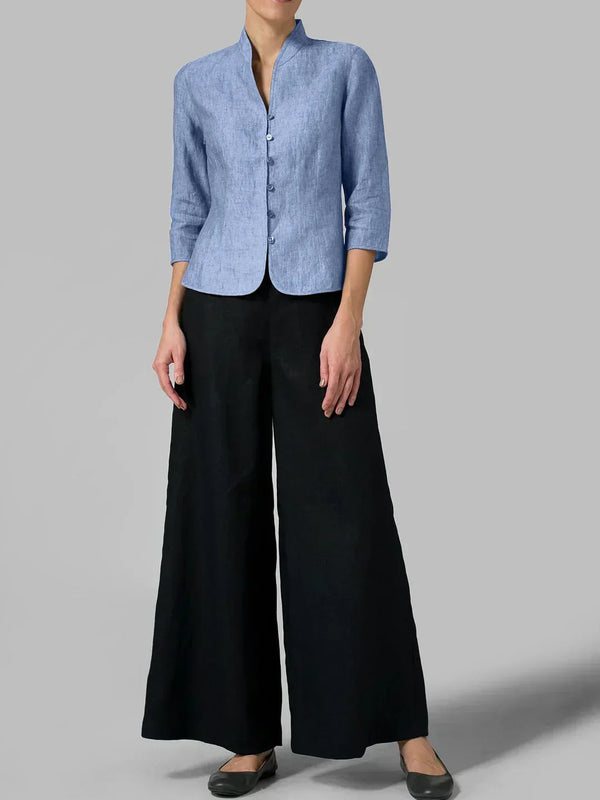 Women’s Elegant Mandarin Collar Button-Front Blouse
