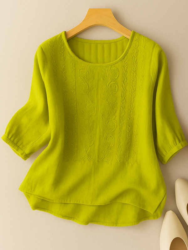Blusa casual bordada de ajuste relajado para mujer