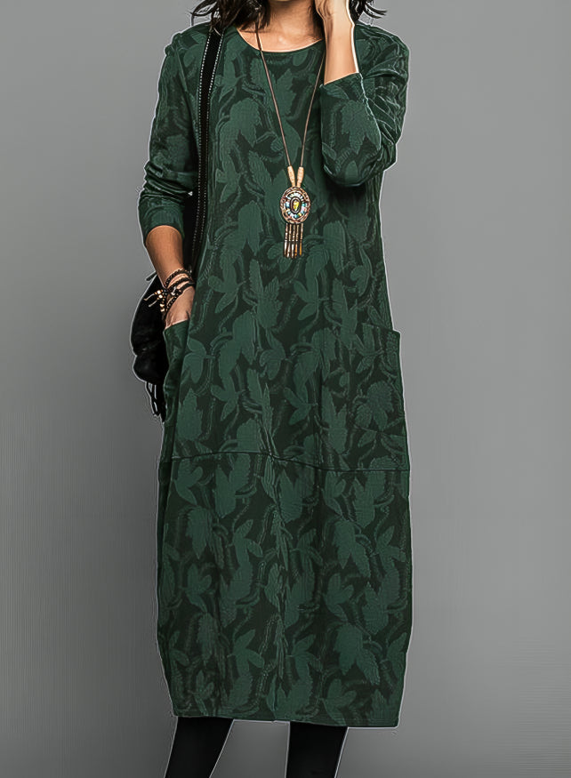 Women's Vintage Jacquard Long Sleeve Midi Dress