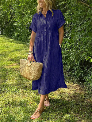 Women’s Striped Button-Front Midi Shirt Dress