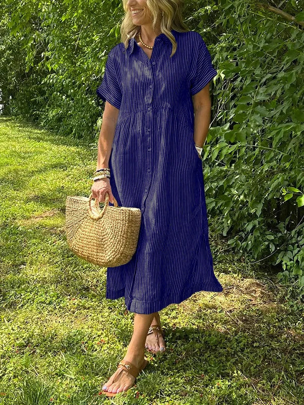 Women’s Striped Button-Front Midi Shirt Dress