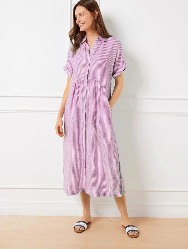 Women’s Striped Button-Front Midi Shirt Dress