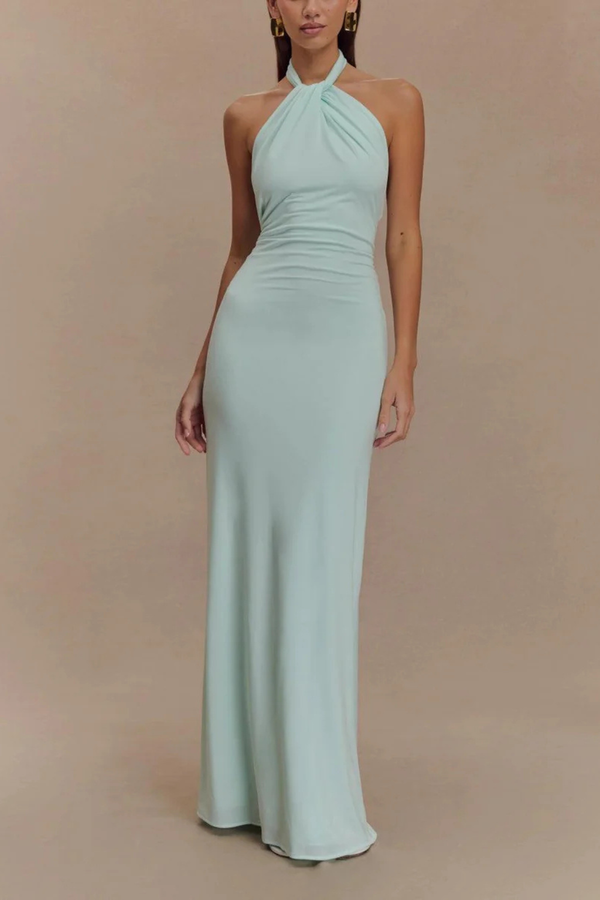 Vestido Maxi Ajustado Halter con Espalda Abierta para Mujer