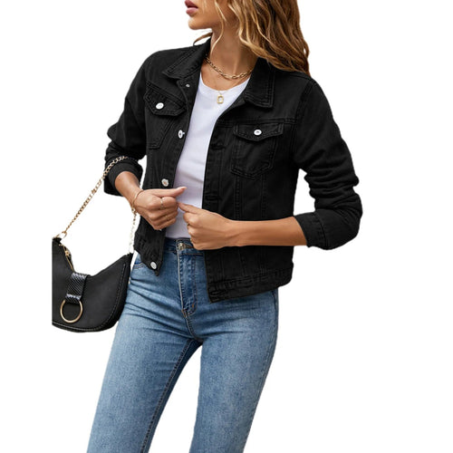 Classic Button-Up Cropped Denim Jacket