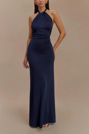 Women’s Halter Neck Open Back Maxi Dress Elegant Bodycon