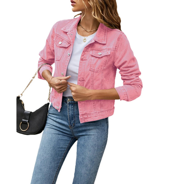 Classic Button-Up Cropped Denim Jacket