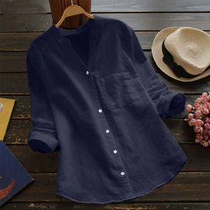 Camisa de manga larga para mujer con botones y ajuste relajado
