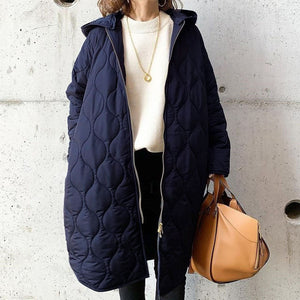 Women's Hooded Quilted Long Puffer Coat with Zip Front and Pockets