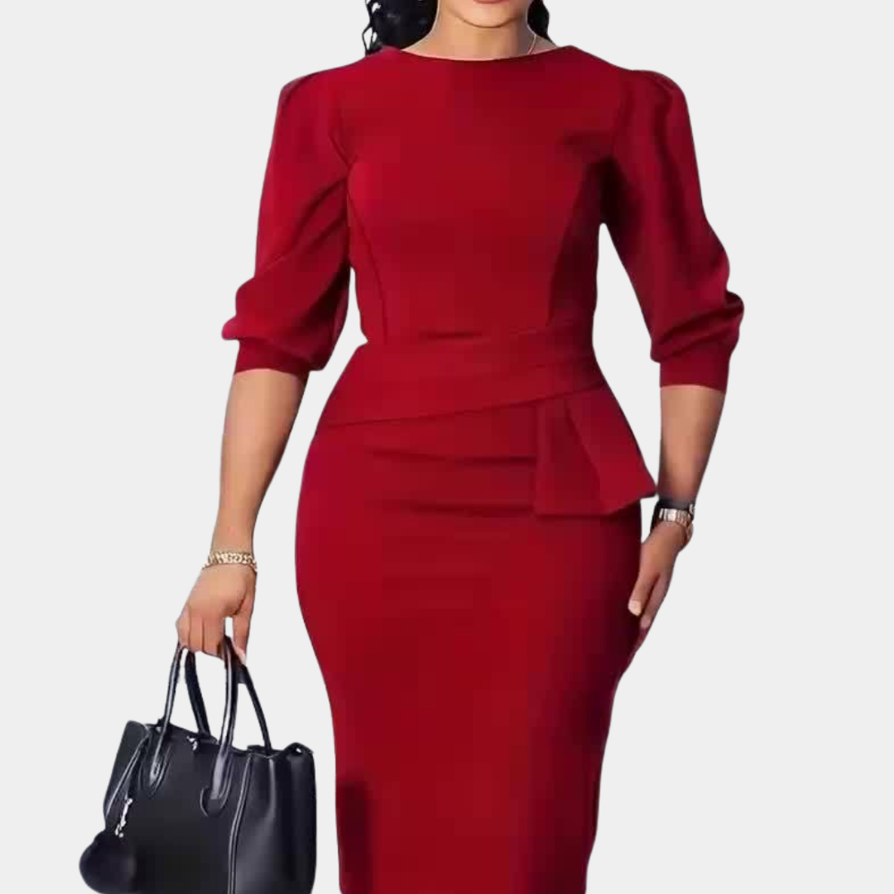 Vestido midi con volantes para mujer y mangas tres cuartos