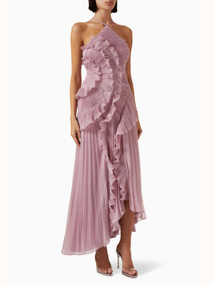Women’s One-Shoulder Ruffle Maxi Dress with Asymmetrical Hem