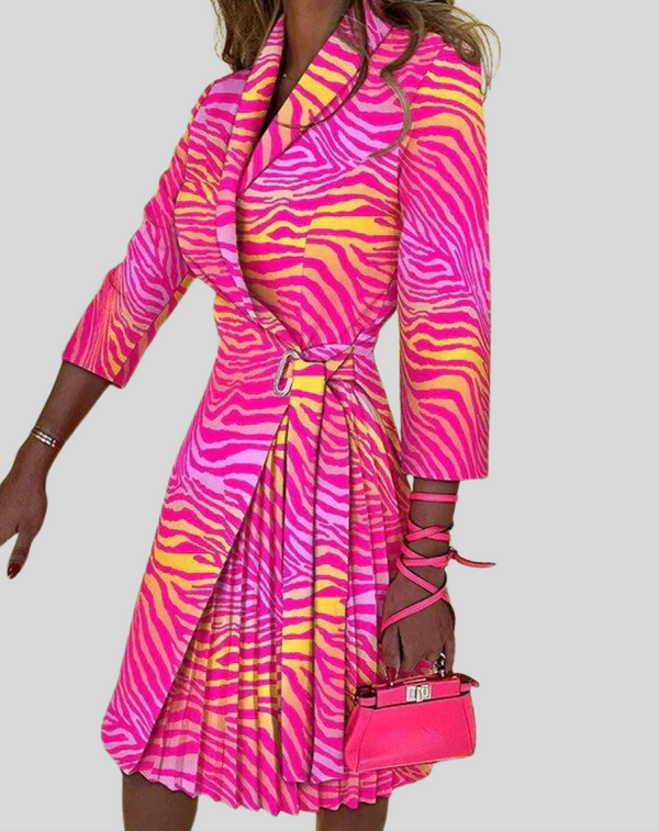 Women's Pleated Midi Dress with Cinched Waist