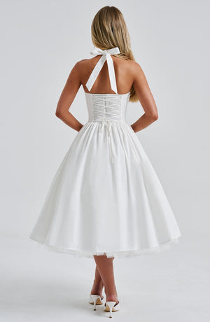 Vestido midi elegante de corte evasé en línea A para mujer